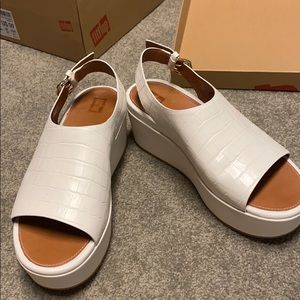 Lovingly worn Fitflop Eloise croc-print stone